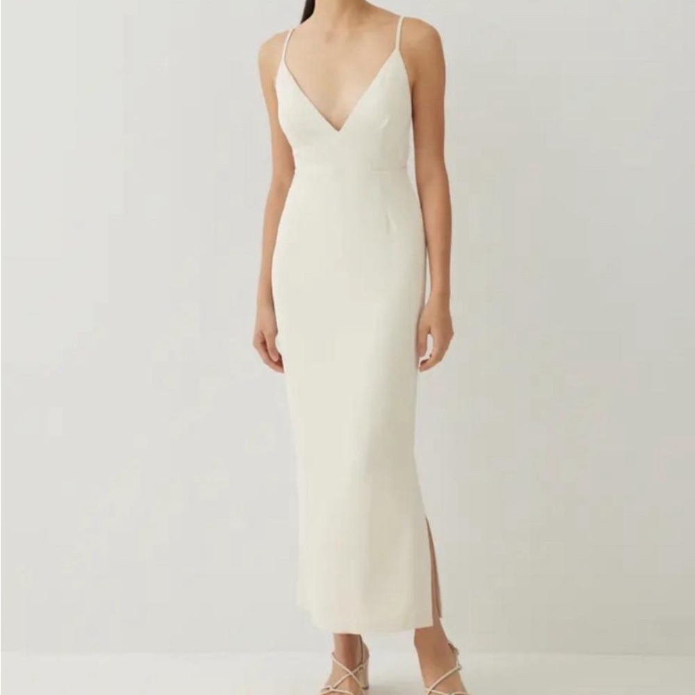 love, bonito off-white plunge midi dress